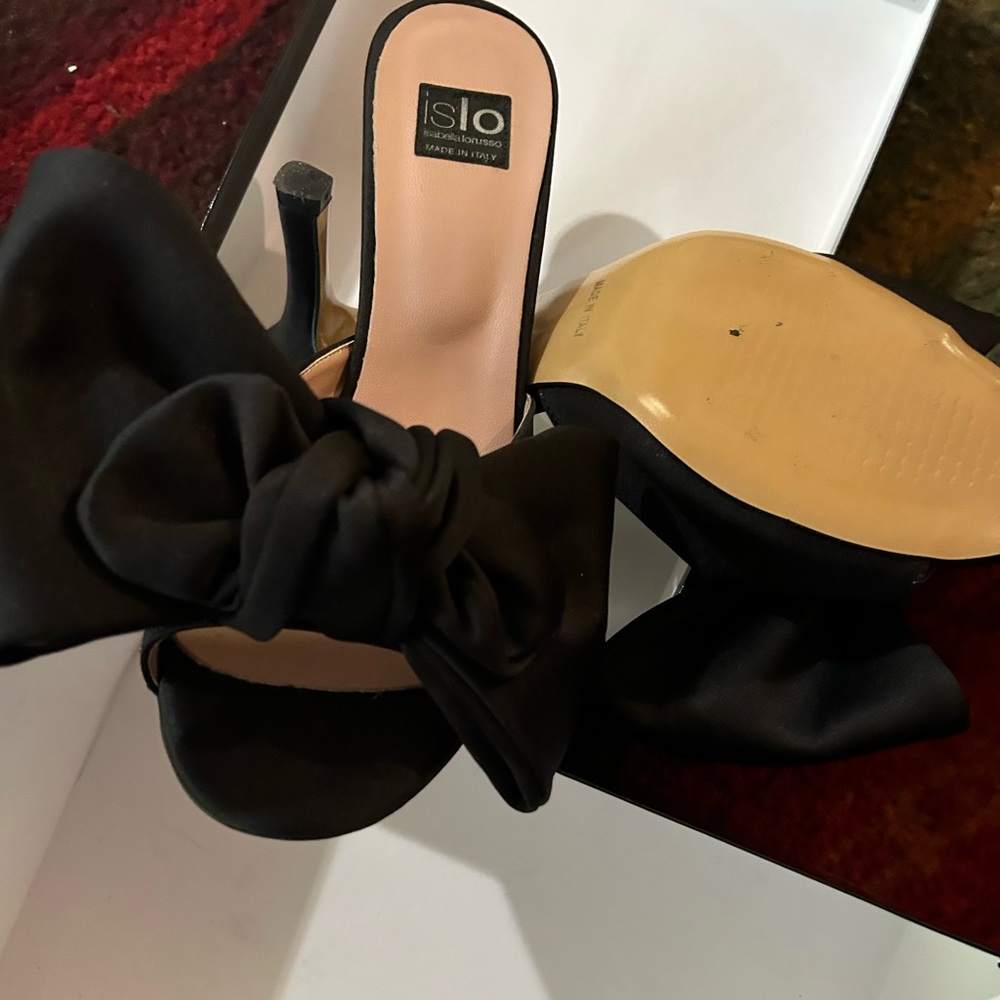 ISLO oversized bow heels. Black satin finish. USA 10. $60. Worn once